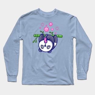 Cute Panda Blowing bubble On Bamboo Tree Cartoon Long Sleeve T-Shirt